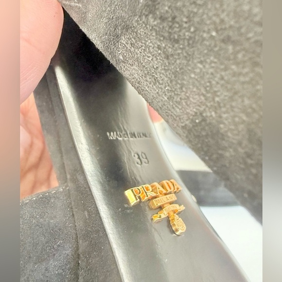 Prada Black Suede Leather Rhinestone embellished ankle strap chunky heel sandals - Picture 11 of 11